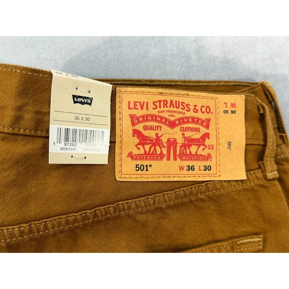 Levis 501 Men's Original‎ Fit Button Fly Tobacco Colored Jeans 36x30 NWT